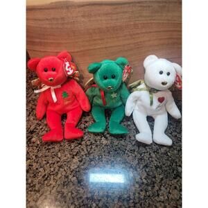 ❤️ 2003 GIFT ANGEL 3-BEARS SET Green Joy Red Peace White Love Ty® Beanie Babies